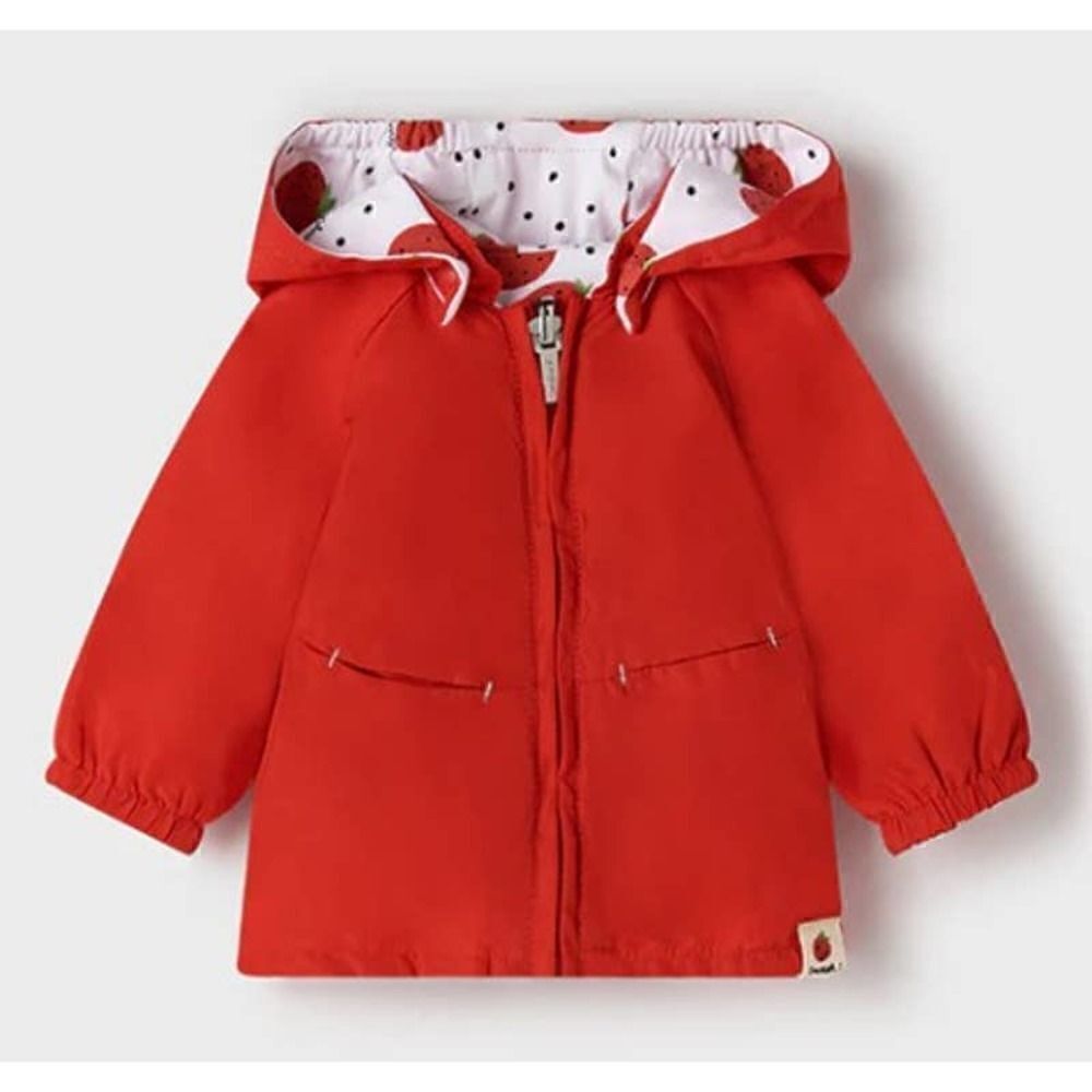 Mayoral Red Hooded Raincoat with Polka Dot Hood Lining